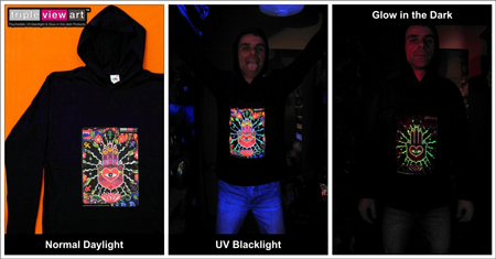 Men's Hoodies, Psychedelic, UV, Blacklight, Fluorescent, Glow-in-the-dark, Psyware, Trancewear, Psytrance Wear, Clubwear