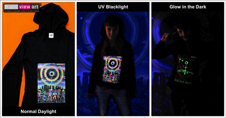 Women's Hoodies, Psychedelic, UV, Blacklight, Fluorescent, Glow-in-the-dark, Psyware, Trancewear, Psytrance Wear, Clubwear