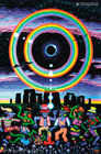 "Eclipse Over Stonehenge" psychedelic poster, blacklight poster, glow-in-the-dark poster