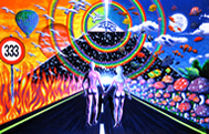 "New Horizons" psychedelic poster, blacklight poster, glow-in-the-dark poster
