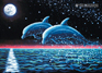 "Two Dolphins" psychedelic postcard, blacklight postcard, glow-in-the-dark postcard